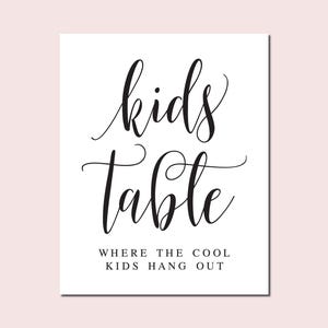 Kids Table, Where The Cool Kids Hang Out, Wedding Signs, Wedding Reception Sign, Wedding Day Signs, Wedding Kids Table Sign, Wedding Decor