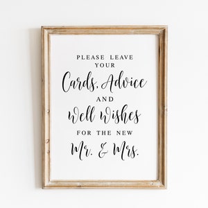 Laat je kaarten en goede wensen achter, advies voor het gelukkige paar, bord met bruiloftsrecepten, bord met advieskaarten, bord met bruiloftsreceptie, bord bruiloft