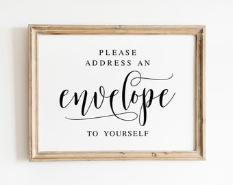 Please Address An Envelope To Yourself, Wedding Signs, Wedding Sayings, Wedding Printables, Wedding Prints, Digital Download, Envelope Sign