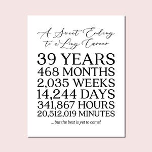 Impression de cadeau de retraite de 39 ans : plaque d&#39;étape de carrière (téléchargement numérique)