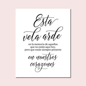 Esta Vela Arde, Spanish Memorial Sign, in Loving Memory Sign, Spanish Wedding Signs, This Candle Burns, Wedding Memory Table Sign Download