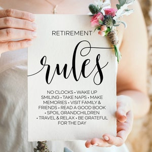 Panneau des règles de la retraite : décoration de fête imprimable (téléchargement numérique)