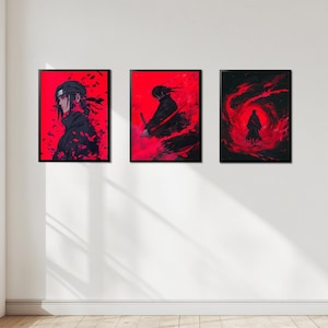 Conjunto exclusivo de 3 pôsteres impressos no estilo mangá anime Uchiha Itachi em design exclusivo