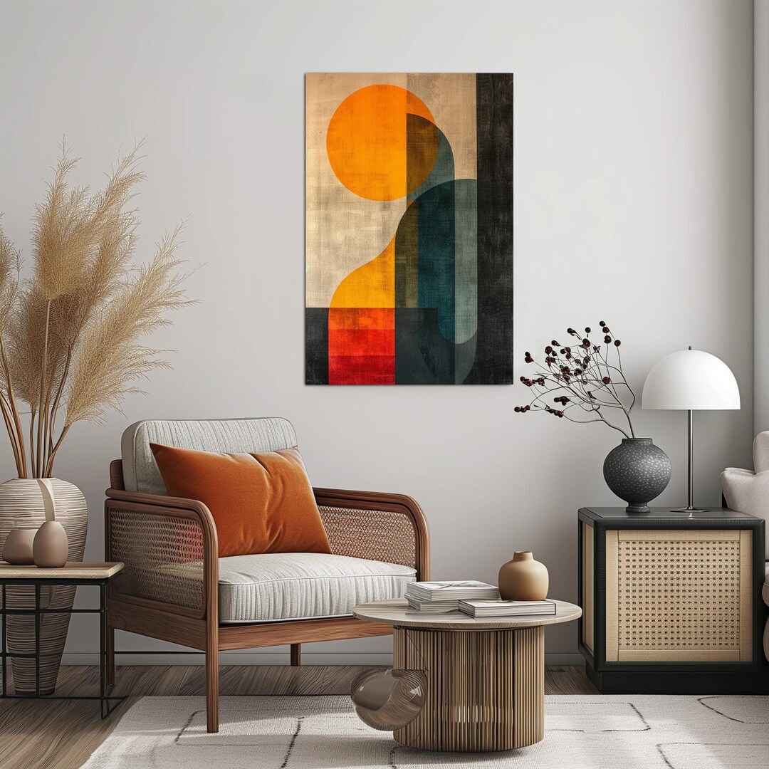 Curated visual reference: Bold Geometric Art For Small Apartments Reference: Mid Century Modern Boho Style Wall Decoration On Tempered Glass