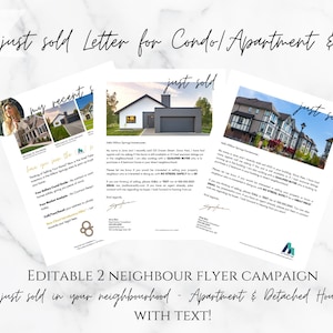 Recién vendido / Folleto de agentes inmobiliarios / Postales de agentes inmobiliarios / Carta de bienes raíces recién vendida / Marketing de agentes inmobiliarios