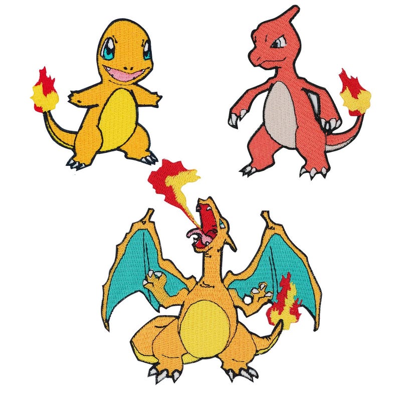 Charmander Charizard Iron on Patch - Pokemon Embroidered Applique, Fire ...