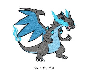 Mega Charizard X Iron On Patch - Pokemon Embroidered Applique, Fire Dragon Badge for Jacket Backpack Hat, Pokemon Collector Gift