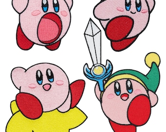 Parche termoadhesivo de Kirby - aplique bordado de dibujos animados, insignia de Kirby Sword Link para chaqueta, mochila o sombrero, regalo de Kirby Star Allies