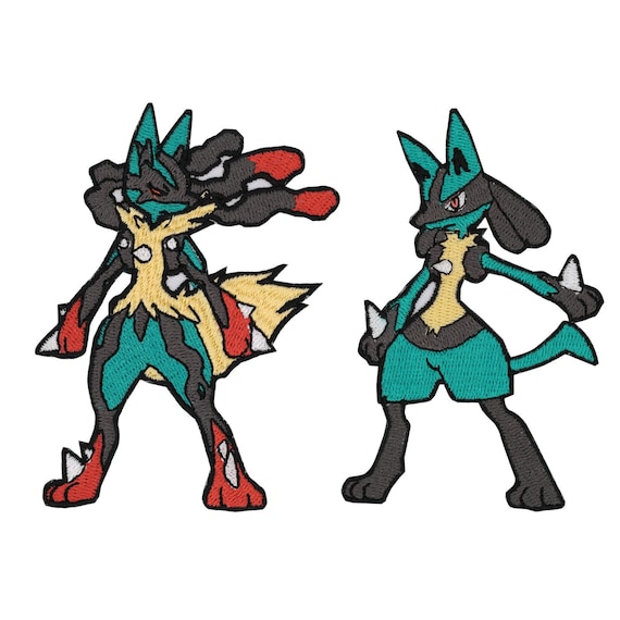 Lucario Mega Lucario Iron On Patch - Pokemon Embroidered Applique, Fighting Steel Aura Badge for Jacket Backpack Hat, Pokemon Gift
