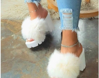 fur platform sandals