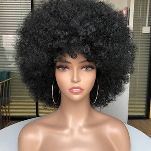 Bandeau Perruque Bresilienne Bouclée 12 Pouces Perruque Headband Afro Femme  Naturelle Perruque Cheveux Humain Afro Curly Human Hair Wig Perruques pour