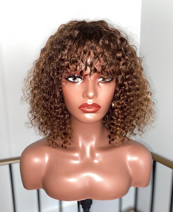 Curly Wig With Fringe Wig Natural Woman Human Hair Wig Drag Etsy