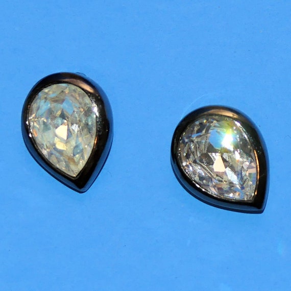 Vintage GIVENCHY Clip On Earrings Black Teardrop … - image 3