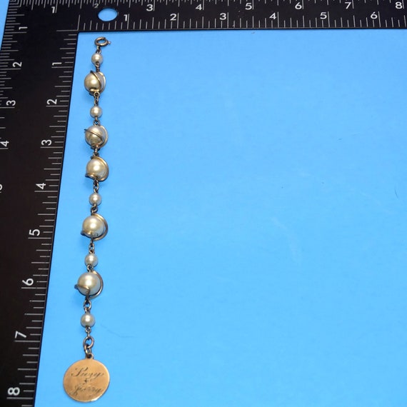 Vintage LESTAGE 12K GF Bracelet Faux Pearl Gold F… - image 4