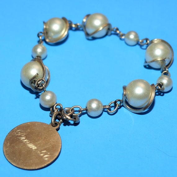 Vintage LESTAGE 12K GF Bracelet Faux Pearl Gold F… - image 3