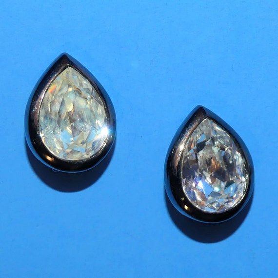 Vintage GIVENCHY Clip On Earrings Black Teardrop … - image 1
