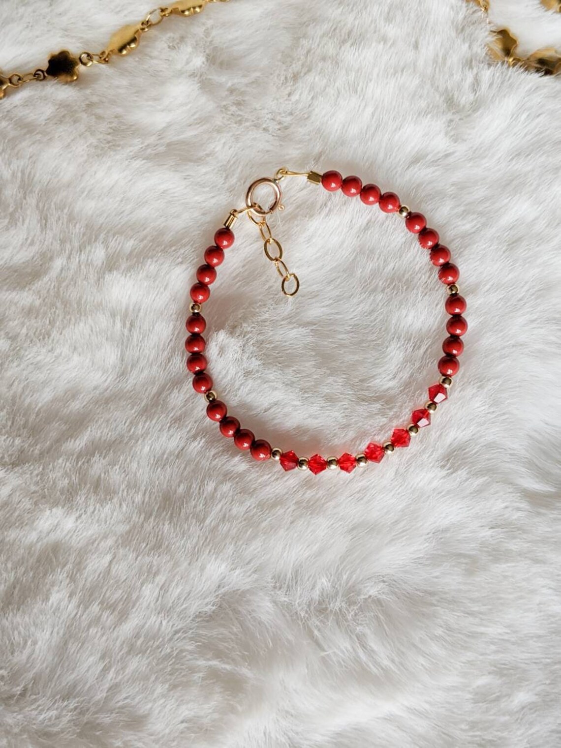 Baby Girl Bracelet with Red Swarovski Beads 14K Gold Filled | Etsy