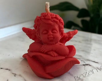 Rosenengel Kerze | Cherub Engel Kerze | Amorkerze | Schlafende Babykerze | Kleine Engelsfigur Kerze | Baby-Dusche | Taufe