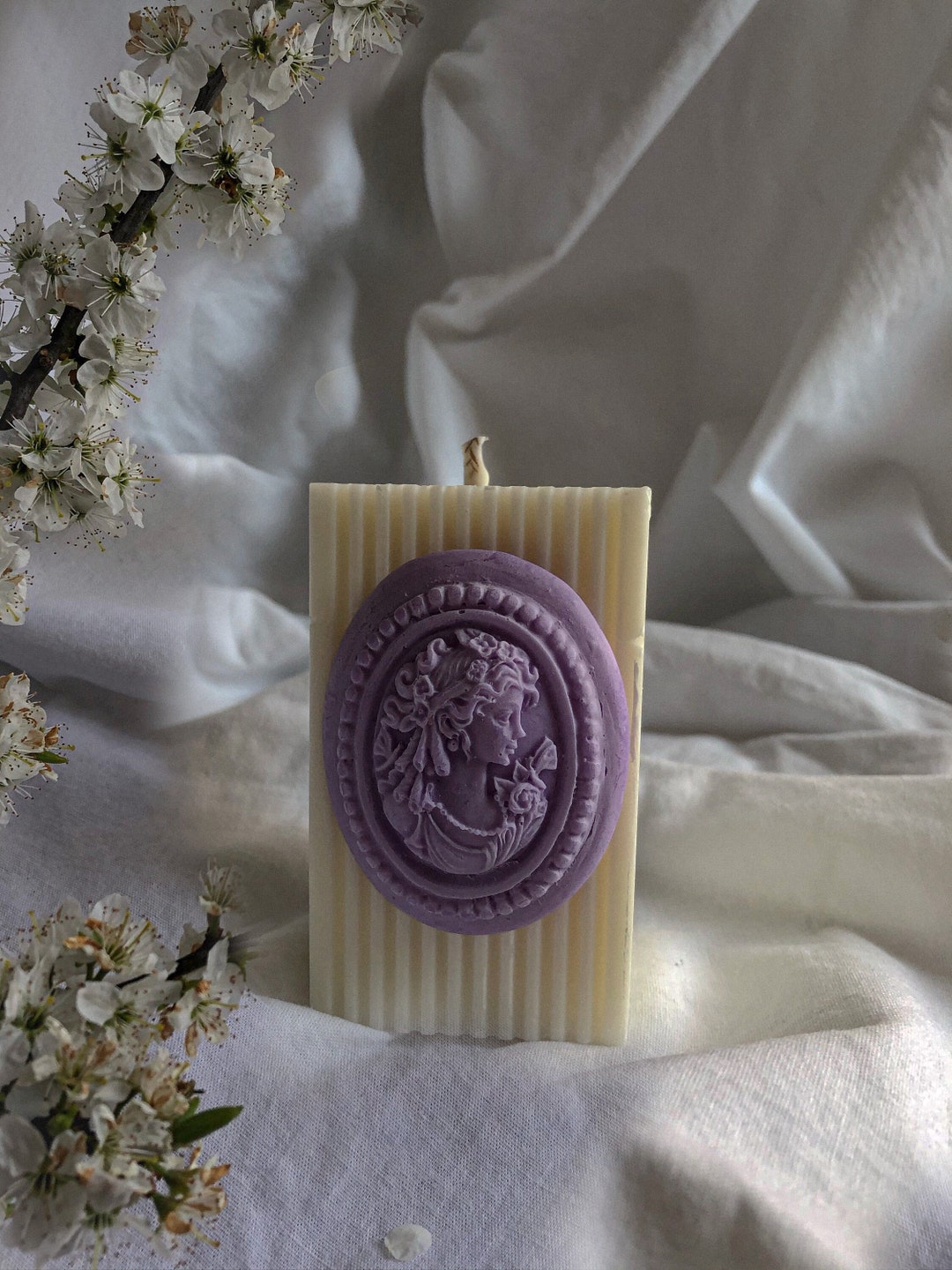 Cameo Candle, Aesthetic Candle, Lady Cameo Candle, Ribbed Pillar ...