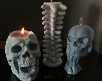 Velas góticas, Vela caveira, Vela coluna vertebral, Decoração bruxa para casa, Velas de Halloween, Temporada assustadora, Vela com arte anatômica, Vela de outono