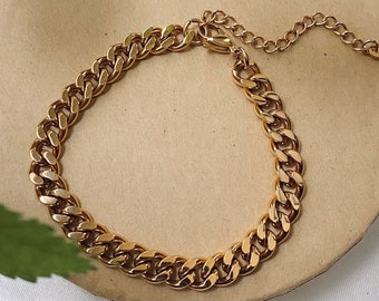 Minimalist Bracelet, Gold Link Bracelet, 18K Gold Plated, Unisex, Stainless Steel, 6mm, Minimalist Jewelry, Dainty Gold, Link Wrist Chain