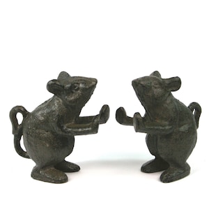 Cast Iron Bookends. A Set of 2 Mice Playing.