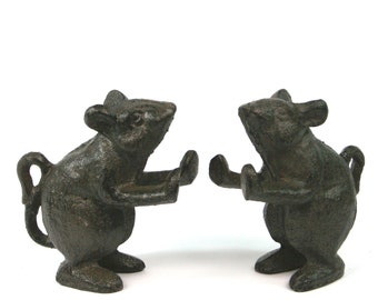 Cast Iron Bookends. A Set of 2 Mice Playing.