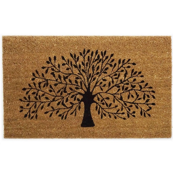 Large, Thick, Decorative, Patterned Coir Door Mats with Nature Designs Tree of Life