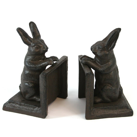 set Bunny rabbit black metal bookends 