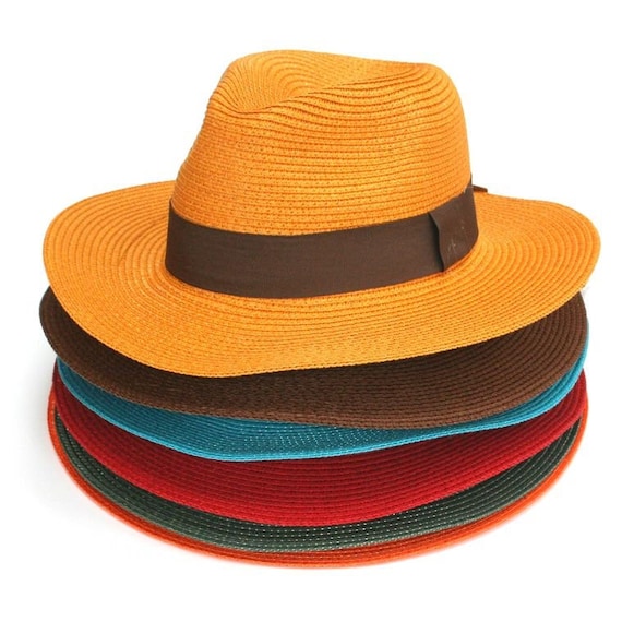 Panama Folding Hat Mixed Colours. Teal Green, Red, Chocolate Brown
