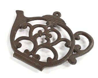 Set of 2 Cast Iron trivets in a teapot Design. Non Slip, Heat Resistant Pot Stand or Pot Holder