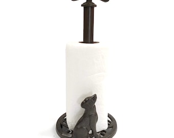 Country Chic Cast Iron Dog and Bone Design Toilet Roll & Kitchen Towel Holder