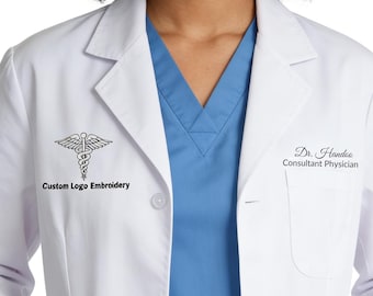Personalized Lab Coat, Embroidered Dr. Jacket, Hospital White Long Coat, Doctor Jacket with Title and Name, Nurse, Scientist 26022501