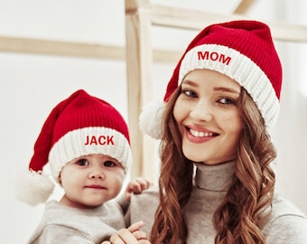 Personalized Knitted Santa Hat, Custom Santa Hats, My First Christmas Hat, Unique Christmas Gift, Christmas Decor, Family Santa Hats