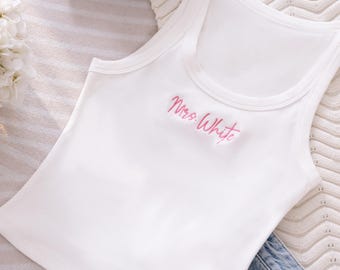 Embroidered Bridal Party Tank Top: Personalized Spaghetti Strap Bachelorette Outfit