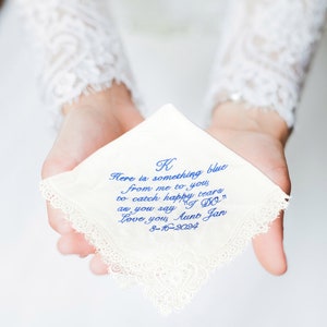 Wedding Handkerchief, Lace Handkerchief, Lace Hankie, Custom Handkerchief, Embroidered Handkerchief, Bridal Handkerchief, Gifts for Mom image 1