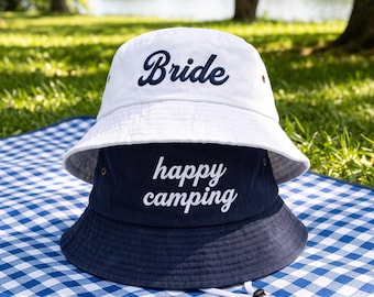 Happy Camping hat, Custom Embroidered Cotton Bucket Hat, Personalized Summer Sun Hat S1608