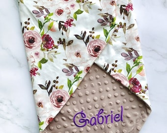 Floral Baby blanket Personalizado Baby Girl Blanket Baby Girl Receiving Blanket Custom Monogram Blanket baby shower gift newborn gift