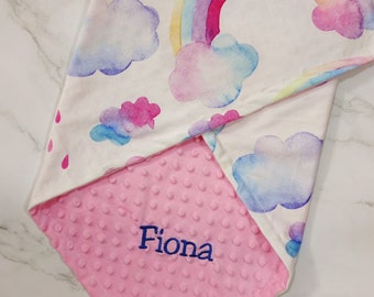 Personalizzata bambina Coperta Arcobaleno Coperte Bambino Coperte Regalo Bambino Regalo Regalo Rosa Arcobaleno Neonato Coperta Ricamo baby coperta