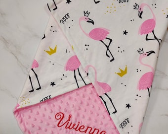 Couverture personnalisée de bébé flamant rose de couverture de bébé monogrammée de couverture de chéri recevant la couverture de douche de bébé couverture couverture rose