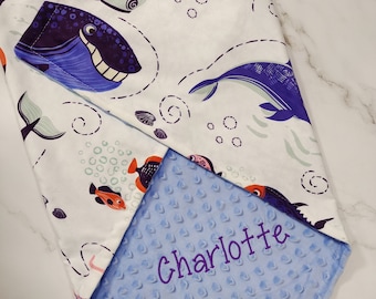 Couverture personnalisée de bébé Shark baby boy blanket Newborn Boy Baby Blanket baby shower gift Embroidered name blanket Dot Minky Baby Blanket