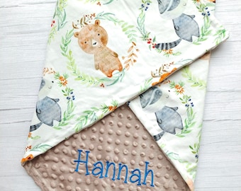 Personalized Baby boy blanket animal baby blanket baby shower gift new baby blanket baby girl blanket newborn baby gift lovey minky blanket