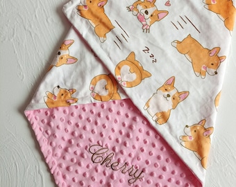 Corgi Blanket Personalized Dog Blanket Puppy Blanket Pet Blanket Monogram Nom Blanket Baby Shower Gift Pink Baby Girl Blanket newborn boy