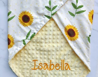 Sunflower Baby Blanket Personalized baby girl blanket floral baby blanket newborn baby blanket newborn girl gift custom baby blanket girl
