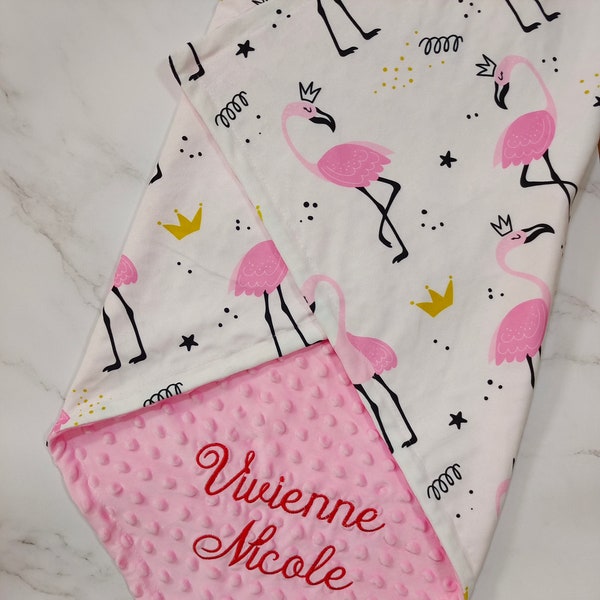 Personalized Baby Girl Blanket Flamingo baby blanket Monogrammed Baby Blanket Name Blanket Receiving Blanket Baby Shower Gift Pink Blanket