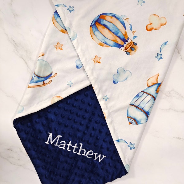 Baby Blanket Personalized Baby Boy Blanket Baby Shower Gift Custom Baby Blanket Minky Blanket Newborn Boy Blanket Hot air balloon Blanket