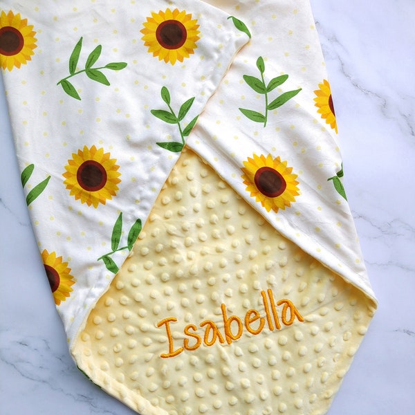 Personalized  Baby Blanket Sunflower baby girl blanket floral blanket newborn baby blanket newborn girl gift custom personalized baby gift