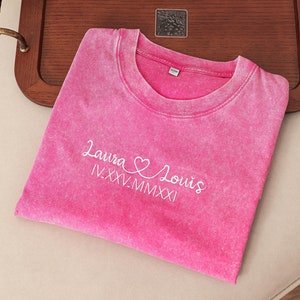 Custom T Shirt, Anniversary Gifts, Embroidered T-Shirts, Cotton Oversized Tee, Vintage Top Tshirt, Gift for Her, Custom Name / Date 24072902