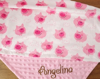 Personalized Baby blanket baby girl blanket pink pig baby girl gift baby shower gift newborn baby blanket embroidery custom baby blanket