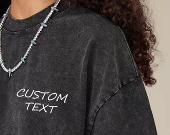 Custom Embroidered Text T Shirt,Custom Logo Shirt,Embroidered Tee, Custom Tee,Personalized Gifts, Gift for Her Vintage Black Tshirt 24031201